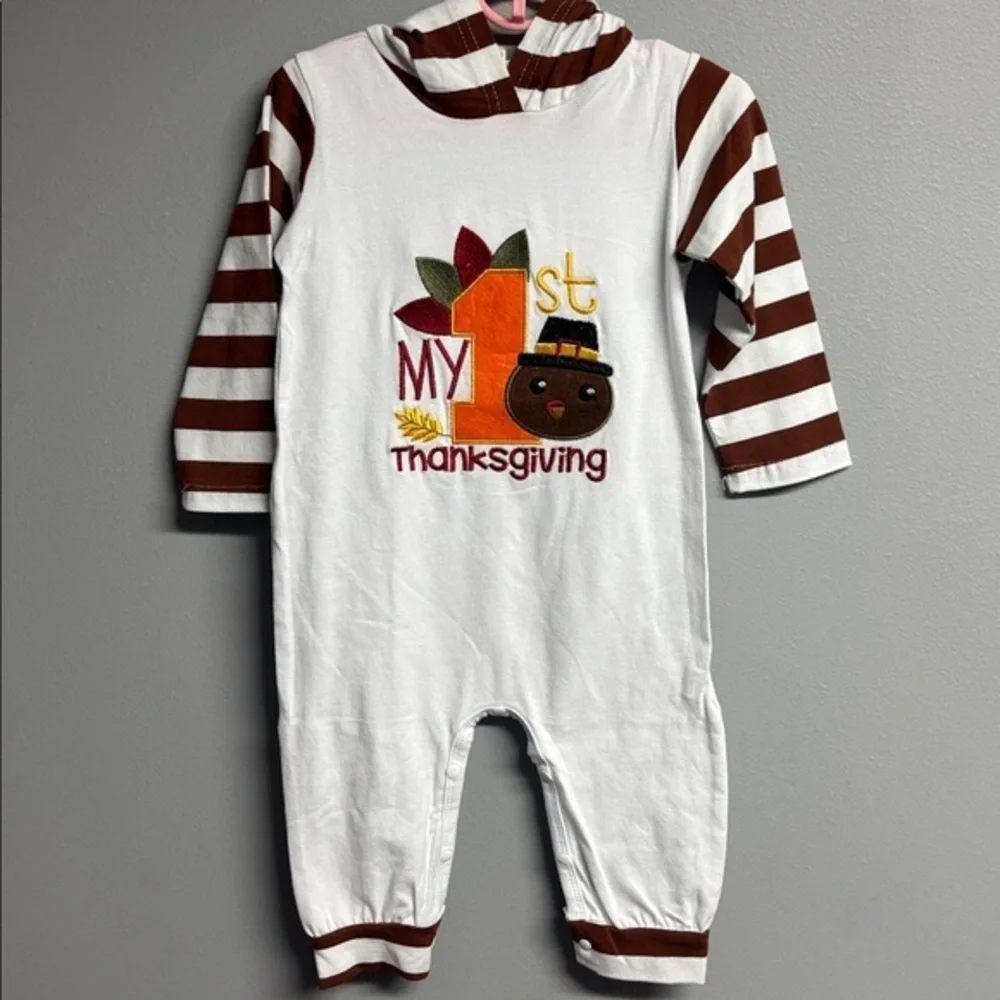 Thanksgiving Baby Romper with Stripes
